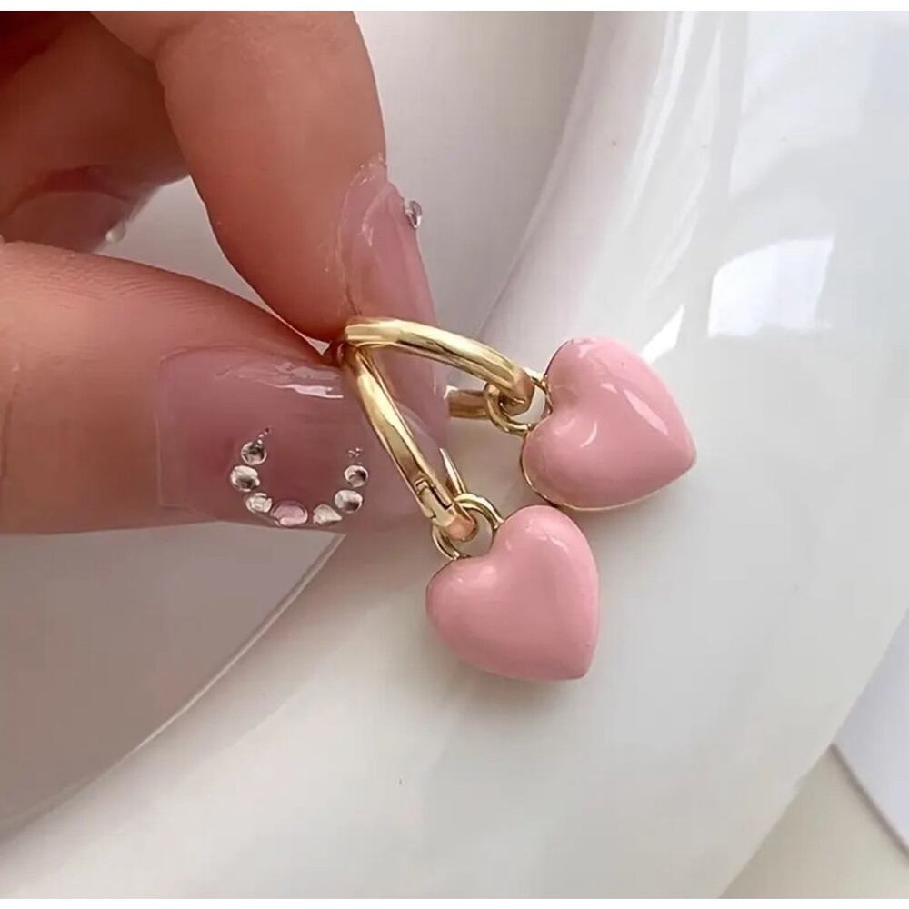 Classy Kawaii Heart Style Sweetheart Pink Heart Mini Hoop Earrings